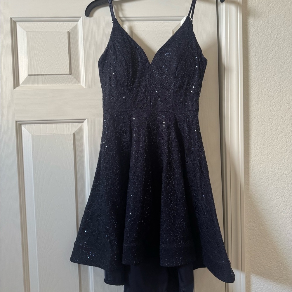 Dark Navy Blue Sequin Spaghetti Strap Dress